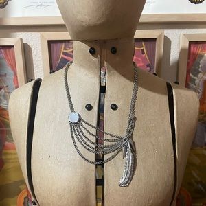 BCBGeneration layered feather metal necklace